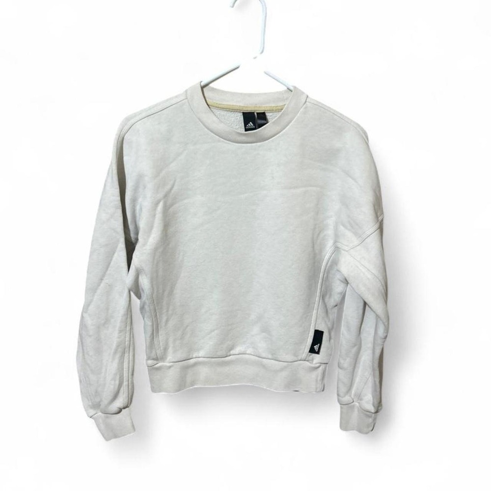 adidas women's cropped fleece crewneck sweatshirt in white - XS